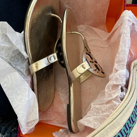 Tory Burch Gold Miller Sandals 9 - Picture 4 of 9
